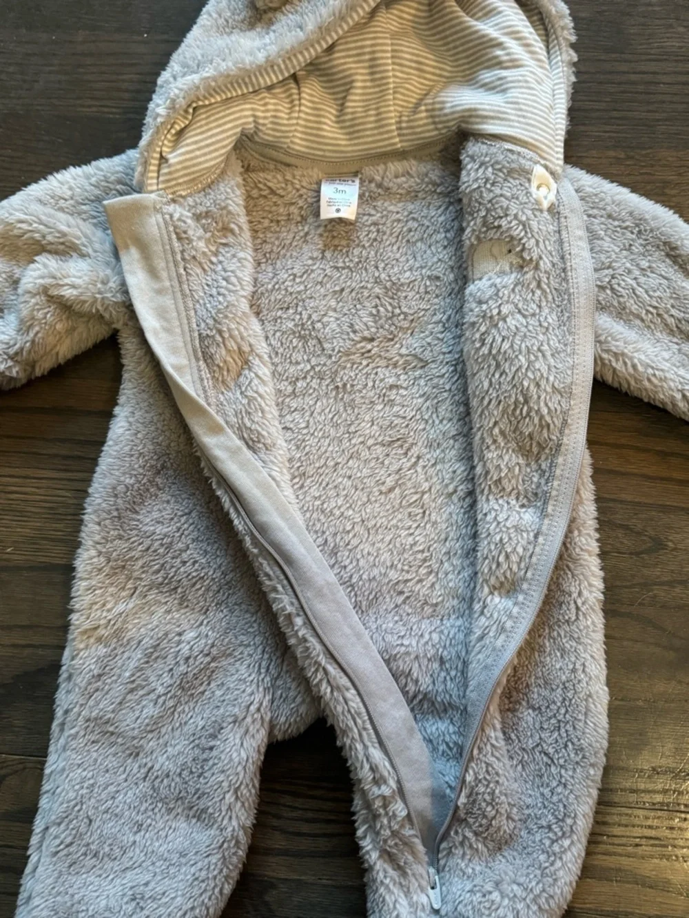 Cozy Teddy Fleece One-Piece in Light Gray - Baby Snowsuit 3 months